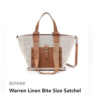 Botkier Warren Linen Bite Size Satchel. Natural/Caramel.